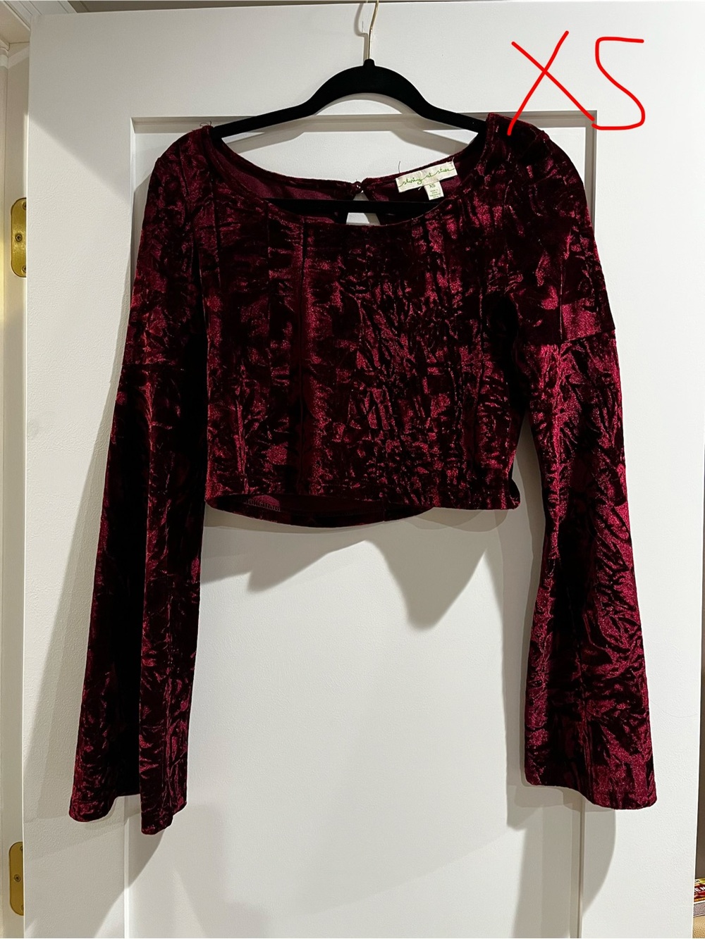 Velvet Long-Sleeve Crop Top - Burgundy